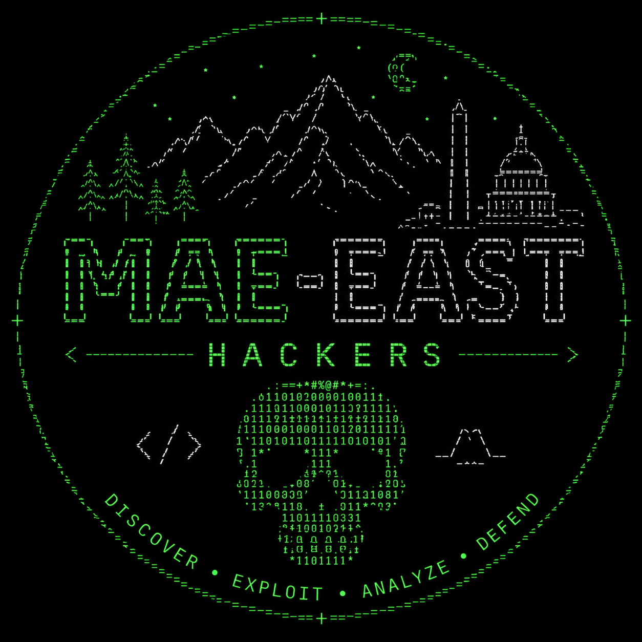 MAE-East Hackers ASCII-inspired circular logo